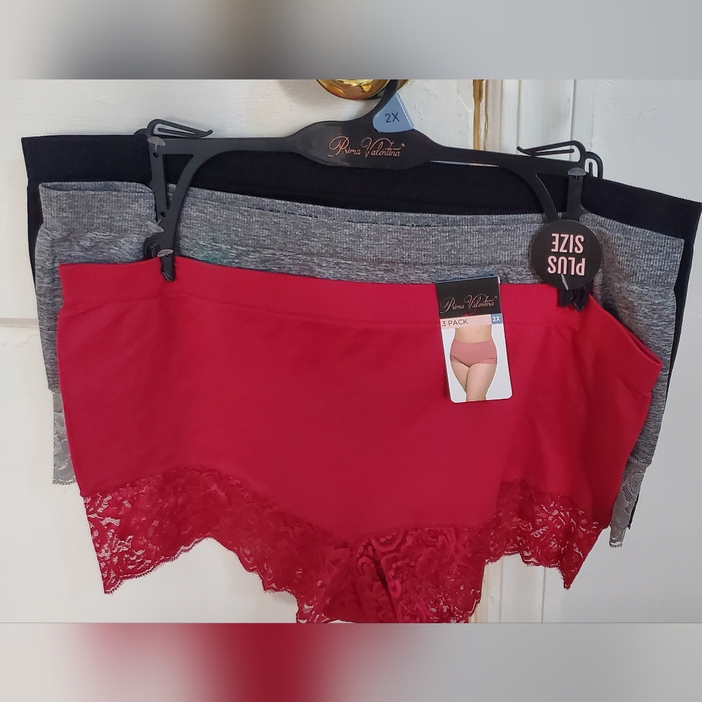 NWT Prima Valentina 3Pk Boyshorts With Lace Ends. Szs 1X, 2X, & 3X. $30 Each.
